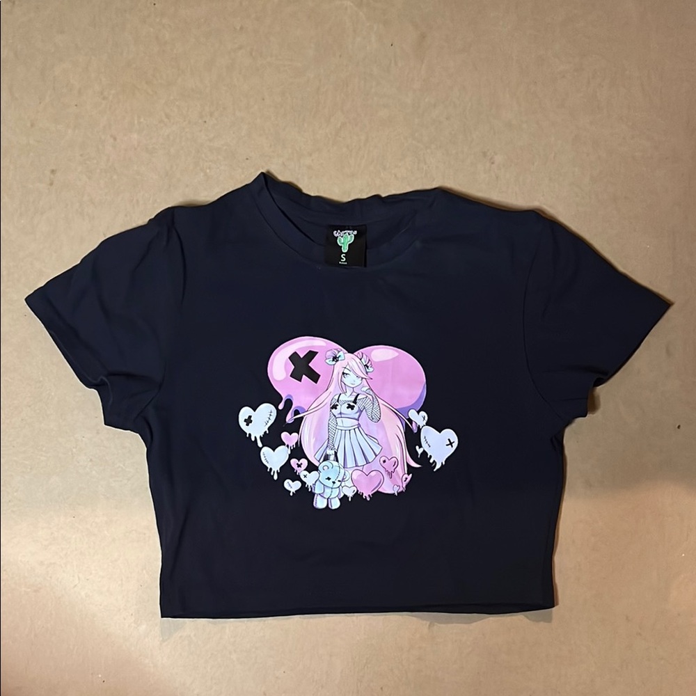 Cactus Blue and Pink Crop Top with Graphic Design